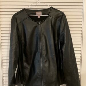 Chico's Women's Black Faux Leather Zip Jacket-2